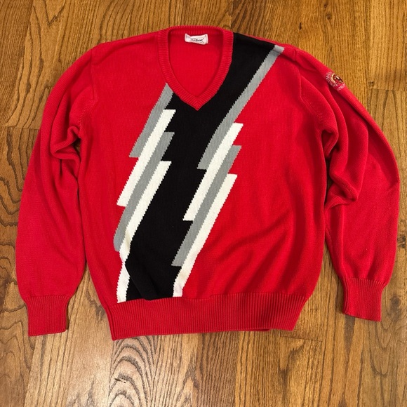 Titleist Other - Titleist Red V-Neck Sweater with Black and Gray Stripes